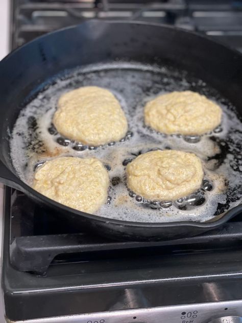 Fried Cornbread: Its History and How to Make it in a Skillet Fried Jiffy Cornbread, Jiffy Cornbread Fritters, Pan Fried Cornbread, Cornbread Fritters Fried, Fried Cornbread Easy, Fried Cornbread Recipe, Hoecake Recipe, Stove Top Cornbread, Cornbread Fritters