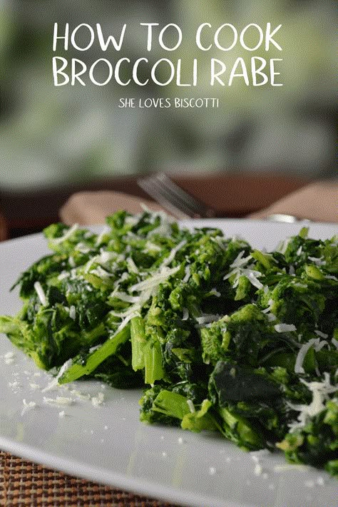 Have you ever wondered how to cook rapini? This recipe for Italian-Style Garlicky Broccoli Rabe is the best way to make it less bitter. The combination of olive oil, garlic, cheese and crushed red pepper will provide you with the best sauteed broccoli rabe recipe. #shelovesbiscotti #broccolirabe #Italianbroccolirabe #Italianvegetable #greenvegetable #greenvegetables #rapini #Italianrapini Italian Broccoli Rabe, Brocoli Rabe Recipe, Rappini Recipes Side Dishes, How To Cook Broccoli Rabe, Broccoli Rabe Recipes Sauteed, Brocolli Rabe Recipes, Broccoli Rob Recipe, Rapini Recipes Italian, Rappini Recipes