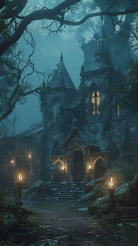 Gothic Fantasy Landscape, Necromancer Lair, Dark Mansion, Fantasy Cottage, Witches Castle, Dark Castle, Dark Fairytale, Gothic Castle, Old Mansion