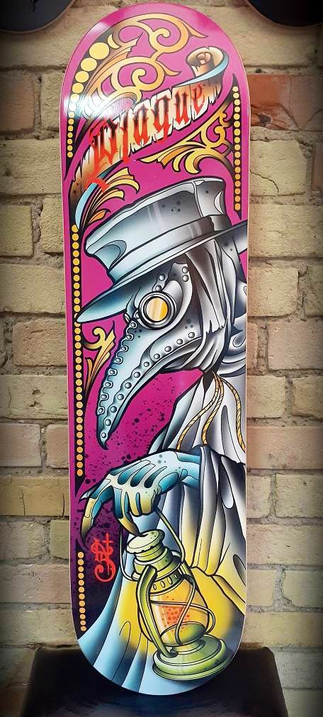 Custom Skateboard Art, Plague Doctor Design, If Your Bored, Skateboard Artwork, Black Skulls Wallpaper, Doctor Design, Painted Skateboard, Custom Skateboard Decks, Snowboard Art