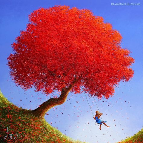 Playing With Light, Canvas Background, Dream Painting, Art Of Love, Careless Whisper, Artist Aesthetic, Garden Girls, Impasto Painting, Red Tree