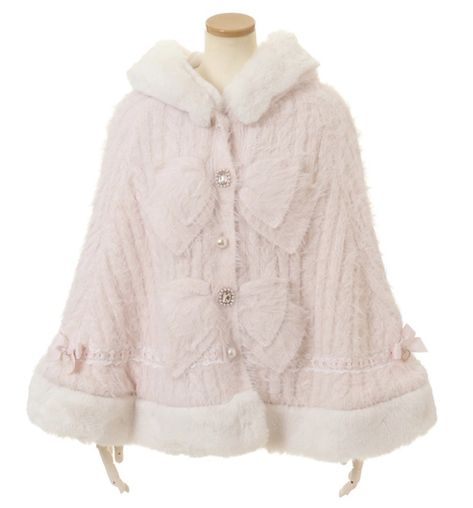 Pink Winter Coat, Hooded Sweater Coat, Winter Poncho, Poncho Jacket, Japanese Sweet, Liz Lisa, Cape Coat, Ribbon Design, Dolce E Gabbana