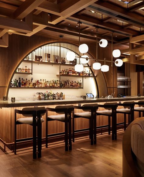 Hotel Bar Design, Back Bar Design, Cocktail Bar Design, Rooftop Restaurant Design, Tractor Design, Rockwell Group, Bar Counter Design, Japanese Bar, Modern Restaurant Design