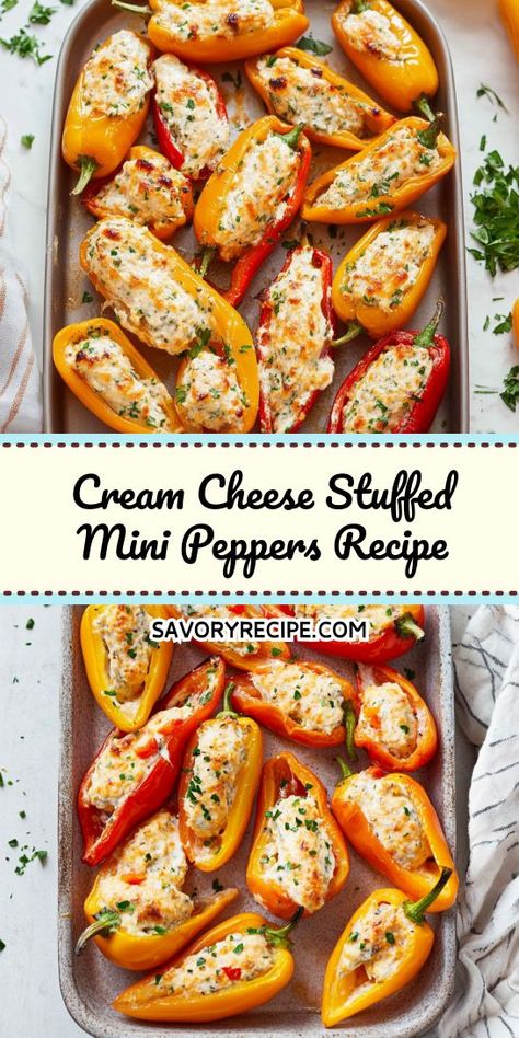 Snack With Peppers, Munchies For A Party, Easy Appetizers Veggie, Stuffed Small Peppers With Cream Cheese, Appetizer Recipes With Tomatoes, Stuffed Pepper Bites, Sweet Mini Peppers Recipes, Stuffed Snack Peppers, Pepper Cream Cheese Stuffed