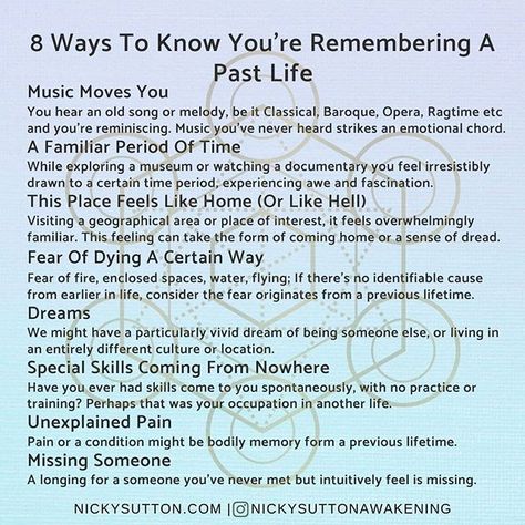 Ways to know you might be remembering a past life  Lots of love  #pastlife #pastliferegression #pastlifehealing #pastlifereadings #pastlifememories #pastlifes #pastlifeconnection #pastliferelationship #pastlifetherapy #psychic #dreams #soulwork #heal #spiritualawakening #spiritual #awakening #spirituality Reincarnation Quotes, Past Life Astrology, Clairvoyant Psychic Abilities, Truth Spell, Psychic Dreams, Past Life Memories, Inspirational Content, Unique Words Definitions, Astrology Books