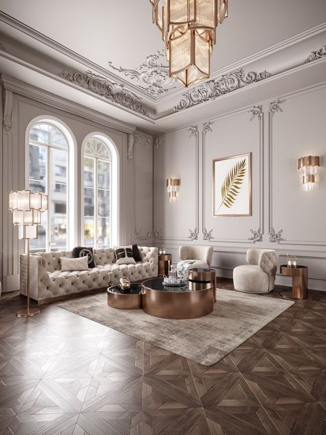 Neoclassical Interior, Classic Interior Design, Luxury Dining Room, Elegant Living Room, Luxury Dining, Elegant Living, Room Decorations, Classic Interior, Drawing Room