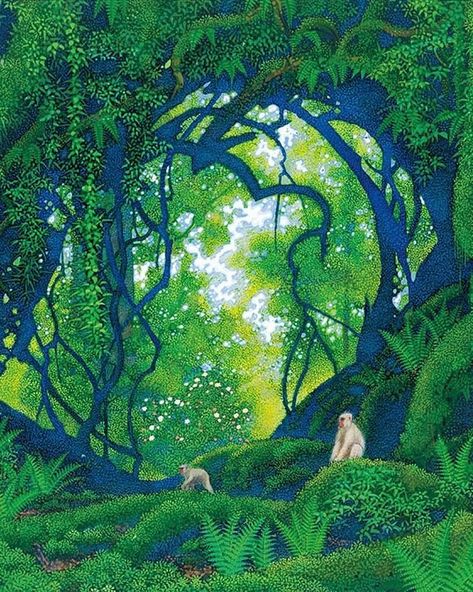 Nature paintings by Japanese illustrator Hiroo Isono (1945-2013)… | Instagram Cluttered Art, Vegetation Illustration, Graphic Design Nature, 2013 Instagram, Painting Plants, Trees Illustration, Drawing Trees, Plant Landscape, Calming Pictures