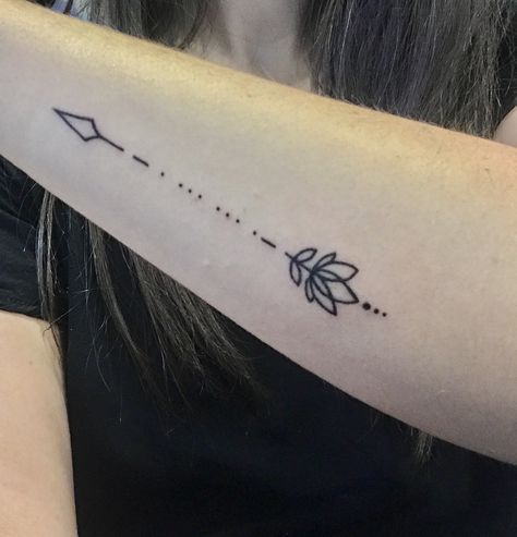 My finished product! An arrow tattoo for my Sagittarius babe and her name in morse code An Arrow Tattoo, Morse Code Tattoo, Arrow Tattoos For Women, Tattoo Arrow, Targaryen Tattoo, Code Morse, Arrow Tattoo Design, Dragon Tattoo For Women, Arrow Tattoo