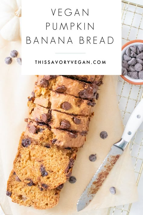 Vegan Pumpkin Banana Bread, Vegan Pumpkin Bread, Pumpkin Banana Bread, Vegan Baking Recipes, Pumpkin Banana, Vegan Banana Bread, Brown Spots Removal, Vegan Bread, Savory Vegan