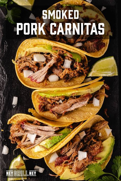 Smoked Pork Carnitas - Hey Grill, Hey Smoked Pork Carnitas, Smoked Pork Recipes, Grilled Tenderloin, Caveman Diet Recipes, Pellet Smoker Recipes, Bbq Pork Tenderloin, Hey Grill Hey, Bbq Pork Recipes, Bbq Pork Chops