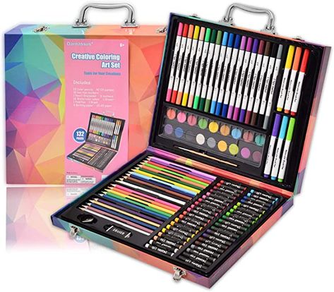 Amazon.com: Darnassus 132-Piece Art Set, Inspiration Art Case Coloring Set, Deluxe Professional Color Set, Crafts for Kids Ages 8-12, with Compact Portable Case Watercolor Cakes, Art Kits For Kids, Watercolor Cake, Art Pencils, Disney Nails, Color Kit, Art Case, Oil Pastels, Pencil Sharpener