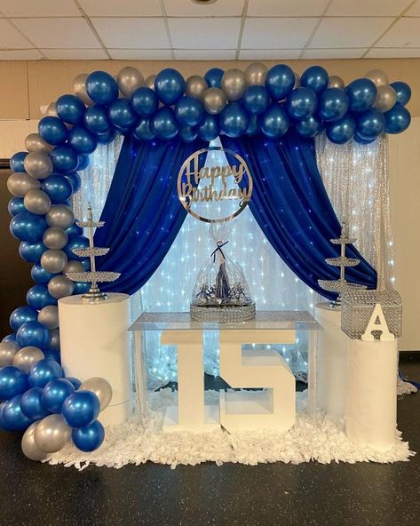 15 Birthday Decoration Ideas, Boy Quinceanera Ideas, Royal Blue Birthday Party Decorations, Royal Blue Birthday Party Ideas, Blue Decorations Party Birthday Ideas, Quiencera Ideas, 15 Birthday Ideas, Blue Birthday Party Ideas, Ideas Para 15 Años