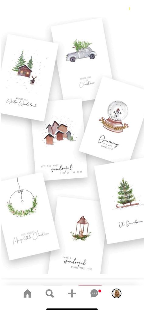 Christmas Art Cards, Christmas Drawing Watercolor, Thank You Watercolor, Christmas Bookmarks Watercolor, Hand Made Christmas Cards, Draw Christmas Cards, December Watercolor, Cards Christmas Handmade, Christmas Card Art Ideas