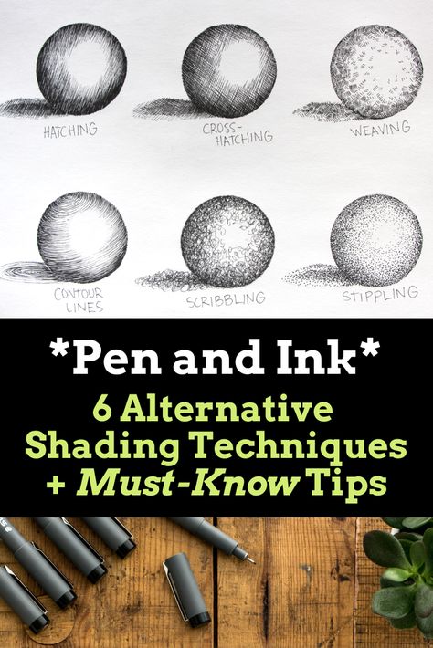 In this video tutorial, I explain the most popular alternative shading techniques that you can use to increase the realism and depth in your pen and ink work. I share how to shade spheres with hatching, crosshatching, weaving, contour lines, scribbling, and stippling.   #PenAndInk #ShadingTechniques #ArtisticDepth #IllustrationTips Stippling For Beginners, Pen Drawing For Beginners, Contour Hatching Drawing, How To Stipple, Ink Pen Drawings Cross Hatching, Contour Shading Drawing, Sketching Techniques For Beginners, How To Shade With Pen, Shading Practice Drawing