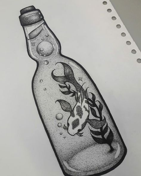 #myart #art #dotwork #dot-work #tattoo #tattoodesign #japansese #ramune #ramunesoda #koi #koifish #fish #bottle #aesthetic #vsco #vscogirl Mermaid In A Jar Tattoo, Fish Tank Tattoo, Glass Bottle Tattoo, Message In A Bottle Tattoo, In A Bottle Drawing, Fish In A Bottle, Tank Tattoo, Bottle Aesthetic, Tattoos 2023