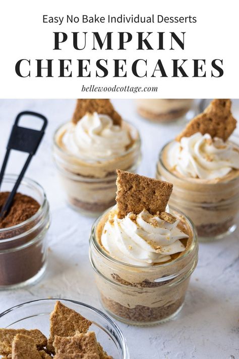 Dessert Recipes In A Jar, No Bake Pumpkin Pie In A Jar, Pumpkin Cheesecake In A Jar, Mini Desserts In A Jar, Mason Jar Pudding Desserts, Halloween Individual Treats, Mini Jar Desserts, Thanksgiving Desserts Individual, Mini Mason Jar Desserts