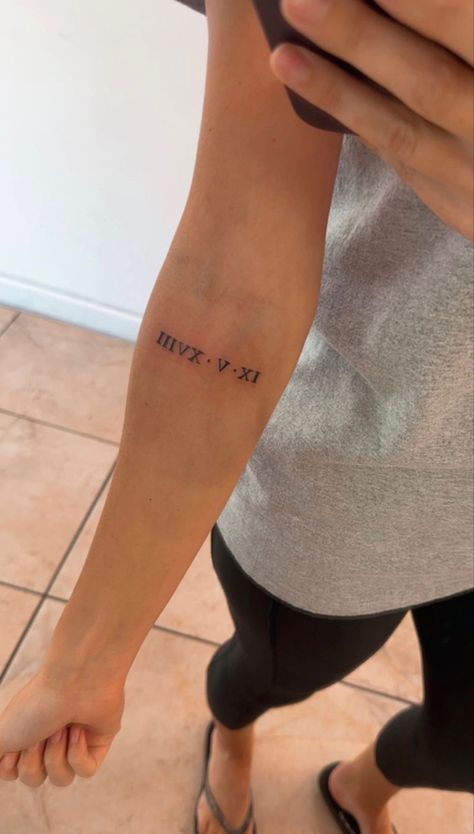 Birthday Date Tattoos Roman Numerals, Birth Year Roman Numeral Tattoo, Roman Numeral On Shoulder, 1970 Roman Numeral Tattoo, Roman Birth Date Tattoo, 1972 Tattoo Roman Numerals, Simple Roman Numeral Tattoo, Women Roman Numeral Tattoo, Wedding Roman Numeral Tattoo