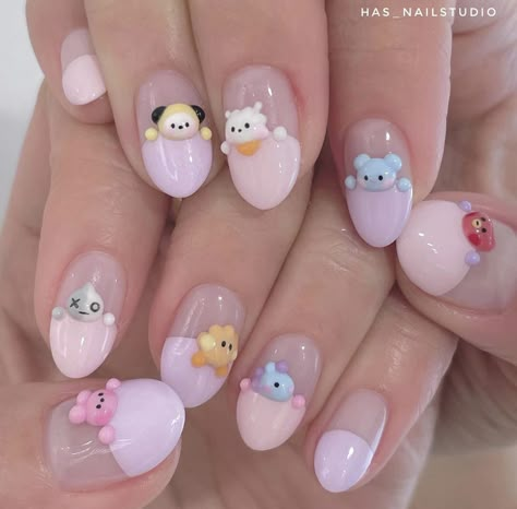 Bts Nails, Army Nails, Kawaii Nail Art, Kutek Disney, Fun Summer Nails, Ideas Uñas, Anime Nails, Cute Simple Nails, Korean Nails