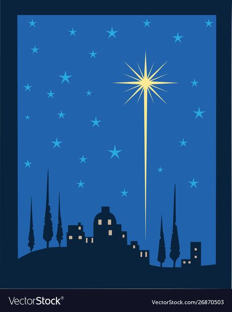 Star Over Bethlehem, Star Over The Manger, Christmas Bethlehem Scene, Betlehem Star, Christmas Star Drawing, Star Of Bethlehem Tattoo, Christmas Star Painting, Christmas Star Illustration, Bethlehem Star