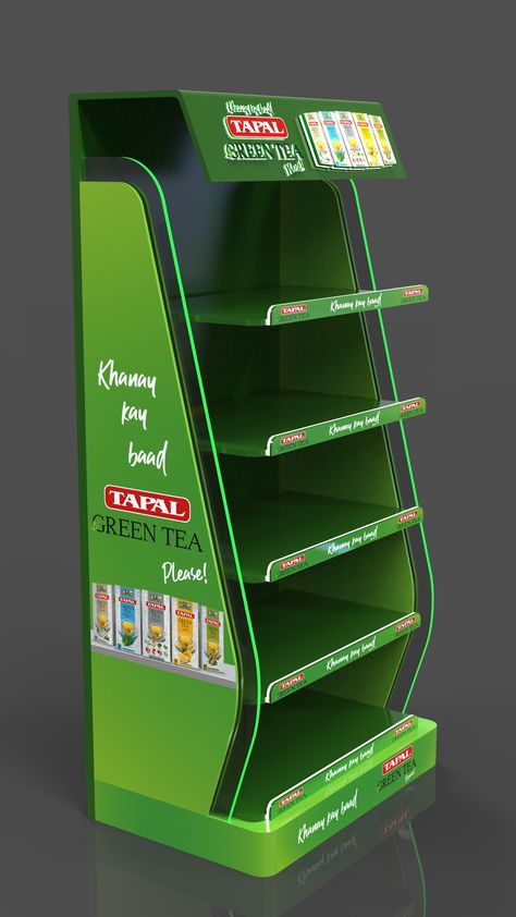 Tapal Green Tea Gondola Gondola Design, Point Of Purchase Display, Beer Display, Snack Display, Green Shelves, Shelf Talkers, Pos Design, Bucket Ideas, Retail Design Display