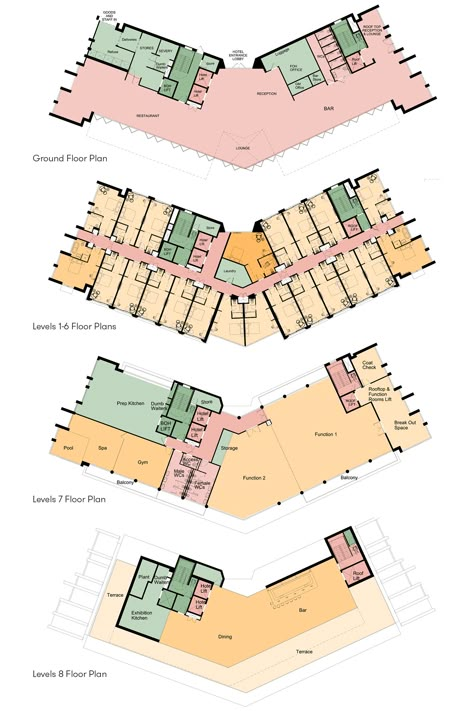 Hotel Floor Design, Hotel Plans Architecture, Dormitory Design Architecture, Hotel Project Architecture, Hotel Plans, Hotel Room Design Plan, Hotel Poster, Hotel Design Architecture, Hotel View