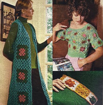 The Vintage Pattern Files: 1970's Crochet - Women's Day Granny Square Booklet Granny Square Sweater, Knit Rug, Hippie Crochet, Crochet Jumper, Rainbow Crochet, Granny Square Crochet Pattern, Crochet Woman, Crochet Cowl, Granny Squares