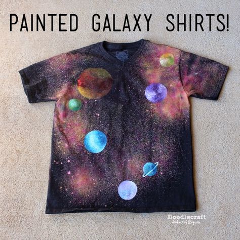 Galaxy Shirts, Painted Galaxy, Galaxy Shoes, Diy Galaxy, Galaxy Shirt, Diy Space, Paint Shirts, How To Tie Dye, Vbs Crafts