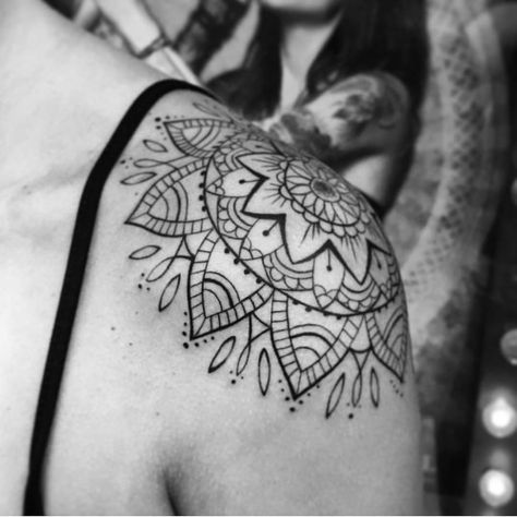 Mandala Tattoo Shoulder, Mandela Tattoo, Shoulder Cap Tattoo, Best Tattoos For Women, Skeleton Hand Tattoo, Cat Tattoos, Back Of Shoulder Tattoo, Tiny Tattoo, Shoulder Tattoos For Women