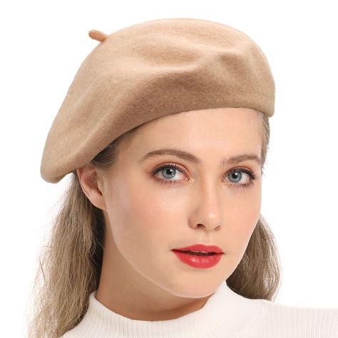 Wheebo Wool Beret Hat,Solid Color French Style Winter Warm Cap for Women Girls Lady Preppy Birthday Gifts, Artist Hat, French Women Style, Wool Beret, Coachella Festival, Wool Berets, Spring Boho, Style Winter, Beret Hat