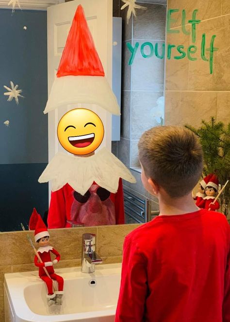 Elf On The Shelf Selfie, Elf Yourself, Bathroom Selfie, Cozy Christmas Decor, Christmas Theme, Shelf Ideas, Cozy Christmas, On The Shelf, Winter Christmas