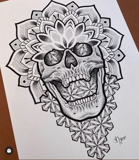 Geometric Tattoo Skull, 108 Tattoo, Geometric Tattoo Stencil, Skull Thigh Tattoos, Mandala Tattoo Men, Dotwork Tattoo Mandala, Geometric Tattoo Sleeve Designs, Knee Tattoos, Evil Skull Tattoo