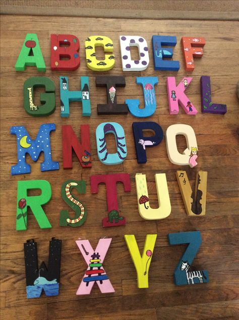 Wooden Letter Painting Ideas, Diy Alphabet Letters, Writing Alphabet Letters, Alphabet School, Letters Decor, Alphabet For Toddlers, Wooden Alphabet Letters, Cardboard Letters, Painting Wooden Letters