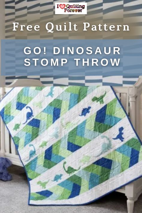 Get your GO! Dinosaur Stomp Throw Quilt Tutorial Here. A Free quilt pattern from AccuQuilt. 1000+ Free Quilt Patterns for Beginners & Experts. All Quilters can get inspired! Dinasour Quilt Ideas, Dino Quilt Pattern, Dinosaur Quilts For Boys, Dragon Quilt Pattern Free, Dinosaur Quilt Pattern Free Printable, Dinosaur Applique Pattern, Kids Quilt Patterns, Dinosaur Quilt Pattern, Baby Quilt Patterns Free