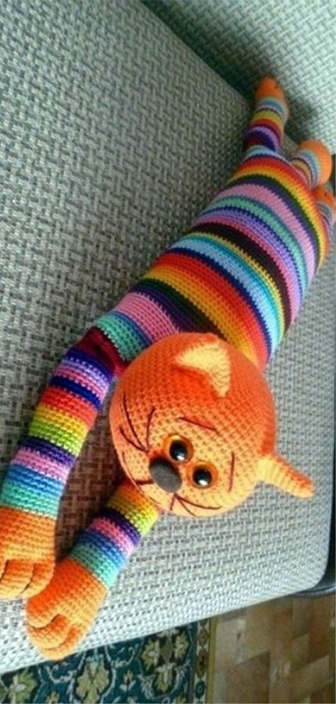 Amigurumi Rainbow, Kat Haken, Crochet Cat Pattern, Crochet Cushion Cover, Crochet Panda, Pola Amigurumi, Crochet Animals Free Patterns, Crochet Unicorn, Rainbow Cat