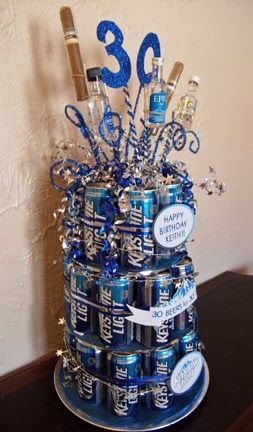 Beer cake 30 beers for 30 years! Diy Beer Cake, Gifts For Brother In Law, Birthday Cake For Men, Beer Can Cakes, Christmas Gift Baskets Diy, Cake In A Can, Birthday Gifts For Brother, Gift Baskets For Men, Beer Cake