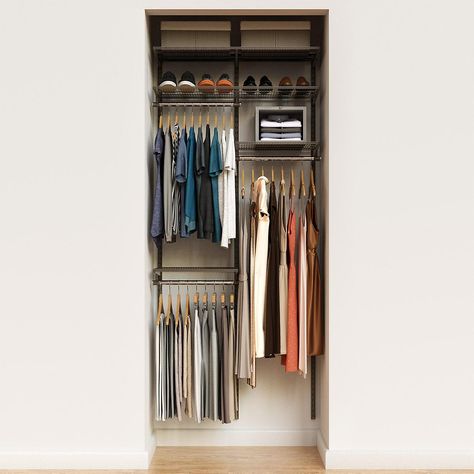 Small Entryway Closet, Elfa Closet, Closet Solutions, Closet Shelving, Entryway Closet, Closet Kits, White Closet, No Closet Solutions, Shelving Storage