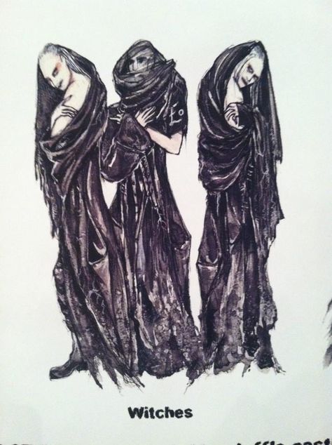 Witches costume sketch by Catherine Zuber Macbeth Costume Design, Costume Ideas Drawing, Puppet Reference, Haunted Theater, Macbeth Costumes, Witch Costume Ideas, Macbeth Characters, Macbeth Witches, Witches Costume