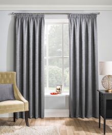 Adelaide (Thermal Dimout), Grey - Ready Made Curtains | 247Curtains Grey Curtains, Curtains Living, Thermal Curtains, Darkening Curtains, Pleated Curtains, Pencil Pleat, Room Darkening Curtains, Room Darkening, Dining Room Lighting