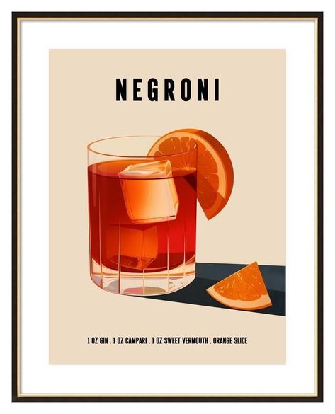 Negroni Cocktail on Artfully Walls #cocktail #drink #red #orange #ice #glass #artprints #affordableart #affordableartprints #wheretobuyart #stellarspaces #styleithappy #dreamhome #interiorlovers #artfullywalls #designinspo #decorinspo #interiordecor #gallerywallinspo Seaside Shops, Negroni Cocktail, Eclectic Contemporary, Artfully Walls, Cocktail Drink, Modern Beach House, Rainbow Shop, Affordable Art Prints, Modern Beach