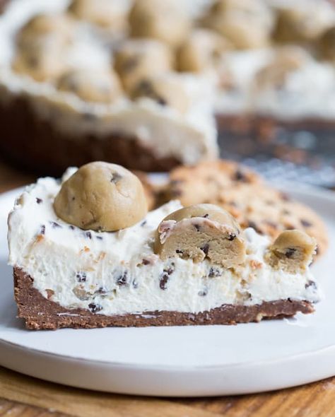 No Bake Chocolate Chip Cookie Dough Pie | greens & chocolate No Bake Cream Cheese Pie, Homemade Edible Cookie Dough, Oreo Party, Food Polls, Cookie Dough Pie, Keto Chips, Cookie Dough To Eat, Cream Cheese Pie, Homemade Cheesecake