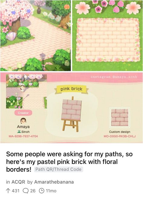 Cute Pink Paths Acnh, Pink Brick Path Acnh, Acnh Paths Designs Pink, Acnh Pink Path Designs, Acnh Brick Path, Acnh Fairy Island, Animal Crossing Path, Fairy Island, Acnl Paths