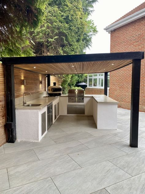 Looking to upgrade you're garden with a luxury outdoor living space? 🤔 Have you considered an outdoor kitchen? 🥂 An outdoor kitchen design similar to this garden kitchen will upgrade your outdoor living area like nothing else! Be prepared for delicious meals and endless compliments! 🤩 For more outdoor kitchen ideas, outdoor BBQ kitchen inspiration or outdoor living tips, visit our feed. For more information on AOS outdoor kitchens or to begin your garden transformation, contact us today! 📲 Luxury Outdoor Living Space, Bbq Area Ideas, Outdoor Living Kitchen, Luxury Outdoor Living, Garden Transformation, Modular Outdoor Kitchens, Outdoor Bbq Kitchen, Outdoor Kitchen Ideas, Diy House Renovations