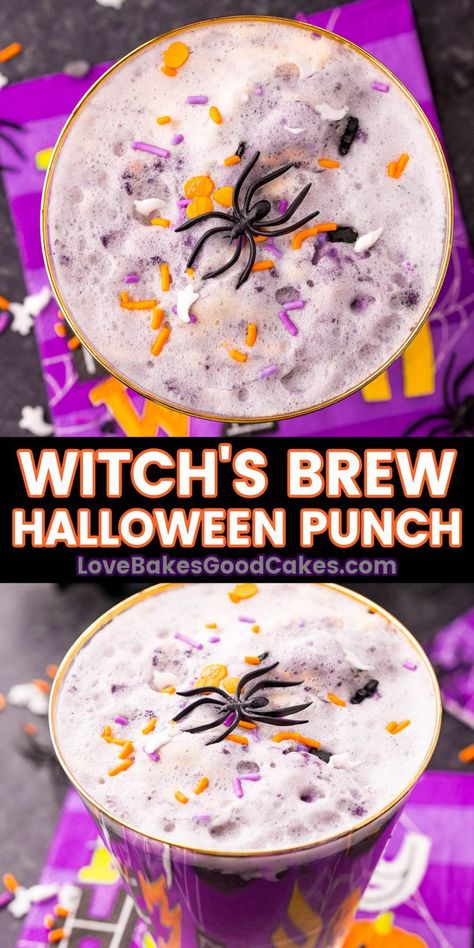 Witch's Brew Halloween Punch pin collage Halloween Party Punch, Halloween Punch Recipes, Jolly Ranchers Candy, Kids Punch, Halloween Punch, Birthday Cake Decorating Ideas, Halloween Sprinkles, Punch Recipe, Grape Soda