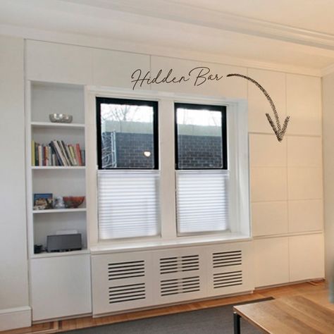 Nothing compares to having a home bar to craft your own signature cocktails! Our clients wanted a home bar, and our design solution was a built-in cabinet with a hidden compact bar that can stow everything they need. This cabinet seamlessly incorporates a radiator cover and much-needed storage. Cheers to luxury at home! #BuiltInCabinets #CustomCabinetry #HomeOrganization #InteriorDesign #CustomStorage #CabinetDesign #HomeImprovement #CustomBuiltIns #CabinetStorage Hidden Bar, Built In Cabinet, Signature Cocktails, Custom Built Ins, Custom Storage, Radiator Cover, Built In Cabinets, Signature Cocktail, Custom Cabinetry