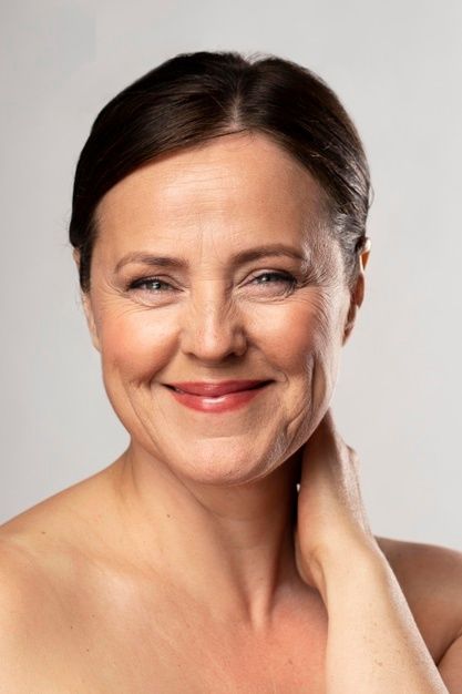 Front view of smiley mature woman posing... | Free Photo #Freepik #freephoto #woman #beauty #health #face Woman Posing, Brown Spots Removal, Remove Dark Circles, Young Skin, Dark Under Eye, Dark Circles Under Eyes, Face Wrinkles, Saggy Skin, Skin Blemishes