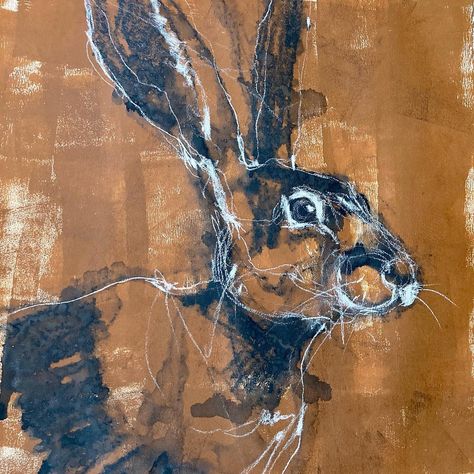 Today’s IG story shows a little process glimpse for this hare piece if you’re interested 💛 Hares In Art, Rebecca Sower, Hare Drawing, Hare Illustration, Hare Painting, Animal Inspiration, Blue Rabbit, Rabbit Drawing, Animal Illustration Art