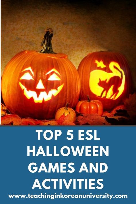 Check out my top 5 ESL Halloween activities and games. Try them out today to have some fun with your English learners.  #halloween #ghost #scary #horror #costume #trickortreat #candy #tefl #elt #esl #efl #tesol #tesl #fun #eslgame #eslgames #eslteacher #eslteaching #teachingesl #korea #japan #china Halloween Esl, Halloween Games Activities, Esl Elementary, Halloween Lesson Plans, Speaking Activities Esl, Adult Activities, Halloween Teaching, Efl Teaching, Halloween Vocabulary