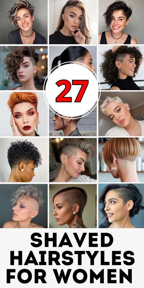 Discover 27 bold shaved hairstyles for women in 2024, offering a mix of short, funky, and half-shaved styles that are perfect for those who love to experiment with their look. These hairstyles range from ultra-short cuts to side-shaved designs, making them ideal for black women and anyone who wants to showcase their individuality. These styles provide a bold and modern twist on classic looks. Short Female Haircut Shaved Sides, Side Shave Short Hair Women, Half Head Shaved Hairstyles, Shaved Hairstyle Women, Short Hair With Shaved Sides For Women, Partially Shaved Hair Women, Rock Haircut For Women, Women’s Shaved Sides, Shaved Side Hairstyles Short