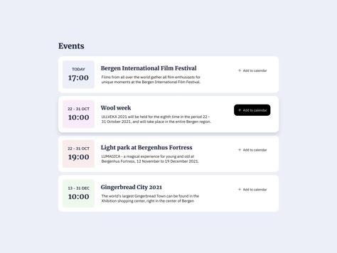 UI Design Daily | Events List Events Web Design, Event Calendar Design, Calendar Ui Design, Cards Ui Design, Ui Card Design, Card Design Ui, List Ui Design, Event Page Design, Events Calendar Design