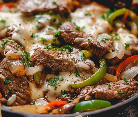 Steak and Cheese Skillet Best Skillet Steak, Perfect Skillet Steak, Cheese Steak Skillet, Steak Shrimp And Veggie Skillet, Philly Cheesteak Skillet, Steak And Cheese, Skillet Steak, Tender Steak, Spicy Seasoning